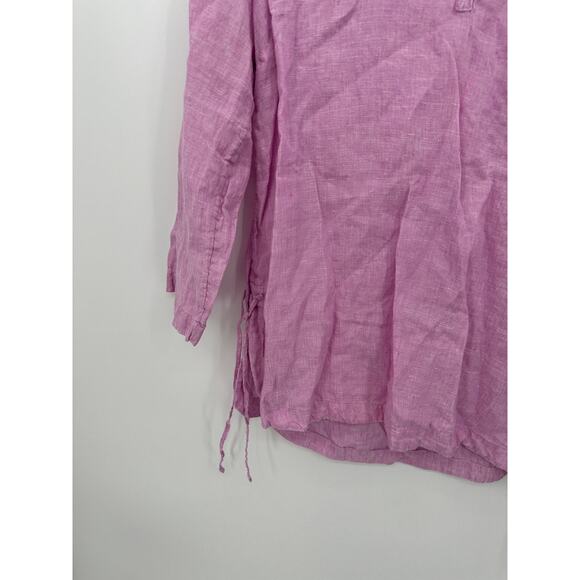 Sigrid Olsen Linen Tunic Women Medium Purple Pink V Neck Collar Tie Hip Coastal - Picture 3 of 7